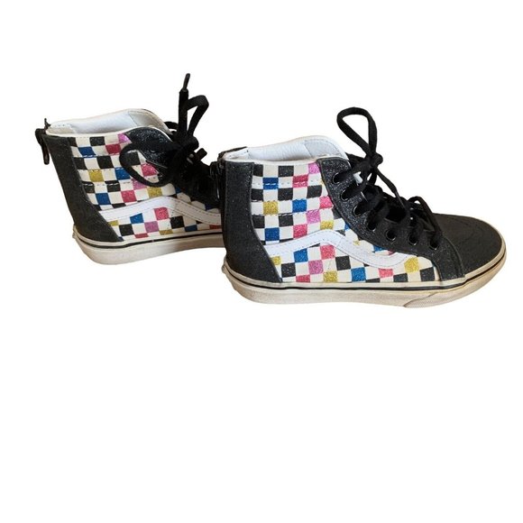 Size 2.5 VANS High tops sparkle Glitter checkered multicolor Zip Back Lace Up - Picture 4 of 6